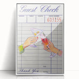 Art deco poster featuring stylized food and drink items in bold black outlines on a white acrylic framed background.