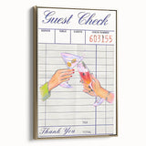 Framed canvas wall art featuring a vintage black and gold poster of food and drinks, ideal for bedroom decor.