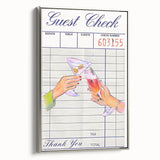 Landscape art painting of colorful food and drinks on a black background, presented in a silver-framed canvas.