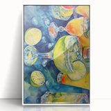 Framed acrylic print featuring assorted fruits in a vibrant color palette, ideal for modern kitchen decor.