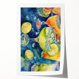 Extra large rolled print featuring an assortment of fruits in vibrant colors, ideal for art wall dining room.