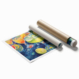 Extra large rolled canvas featuring a vibrant display of assorted fruits in a realistic style.