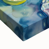 Large art of a close-up black and white photo of assorted fruits on a stretched canvas, suitable for bedroom wall decor.