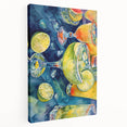 Large art canvas featuring an array of fruits in vibrant colors, ideal for kitchen wall art.