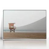 Framed acrylic artwork showcasing a serene beach landscape with soft pastel colors, perfect for adding a calming vibe to coastal-themed interiors.