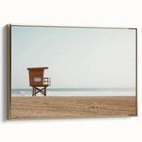 Framed landscape canvas depicting a serene beach scene, featuring golden tones and detailed textures, ideal for enhancing home decor with a coastal vibe.