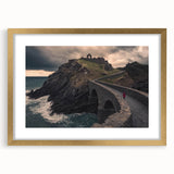 Elegant gold landscape bridge frame with a white mat, showcasing a scenic view, ideal for home decor and art display, enhancing any interior space.