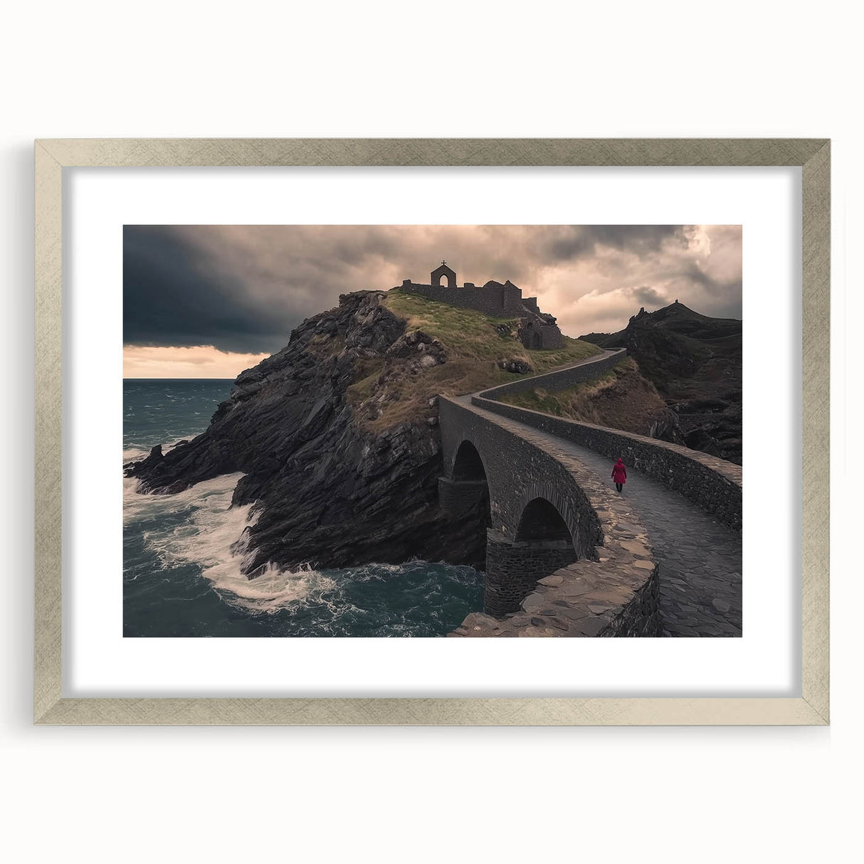Landscape bridge frame with mat in silver, showcasing an elegant front view. Ideal for displaying art or photographs, enhancing home decor with a modern touch.