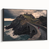 Framed canvas artwork showcasing a stunning landscape bridge in a black frame, highlighting intricate details and vibrant colors, ideal for home decor.