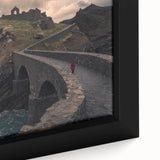 Framed canvas artwork showcasing a close-up view of a landscape bridge design, emphasizing intricate details and vibrant colors, ideal for home decor.