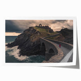 Rolled print of a vibrant landscape bridge artwork showcasing lush greenery and a serene waterway, presented in a protective cardboard tube for easy transport and display.