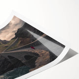 Landscape bridge rolled print showcasing a serene natural scene with vibrant colors, packaged securely in a protective cardboard tube. Ideal for home decor and art enthusiasts.