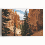 Stretched canvas artwork depicting a vibrant landscape of canyons, showcasing rich earthy tones and intricate details, perfect for nature lovers and home decor enthusiasts.