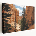 Stretched canvas artwork depicting a vibrant landscape of canyons at sunset, showcasing rich orange and purple hues, perfect for enhancing modern home decor.