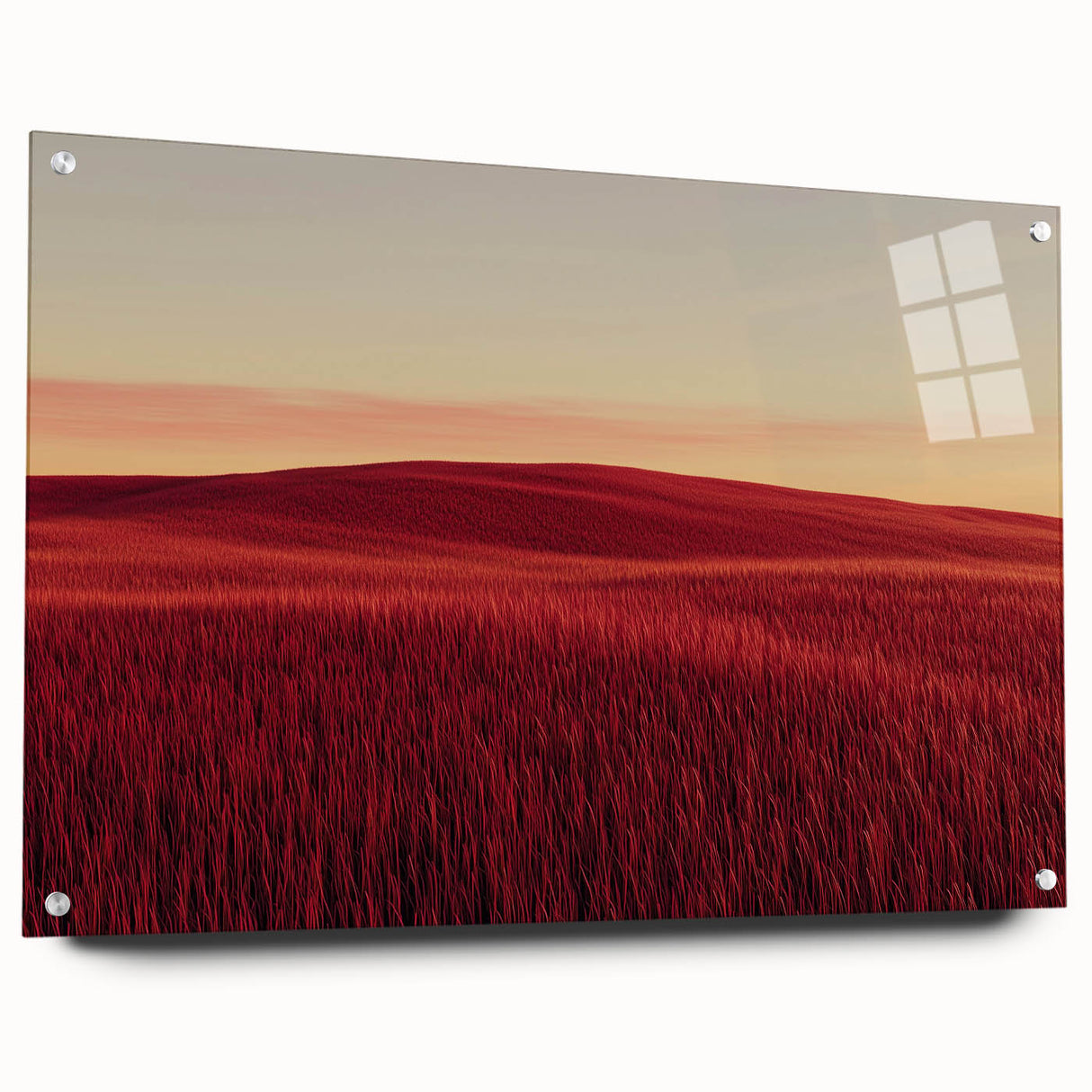 Acrylic glass display showcasing a vibrant countryside landscape design with colorful pins accentuating the scene, ideal for home decor enthusiasts.