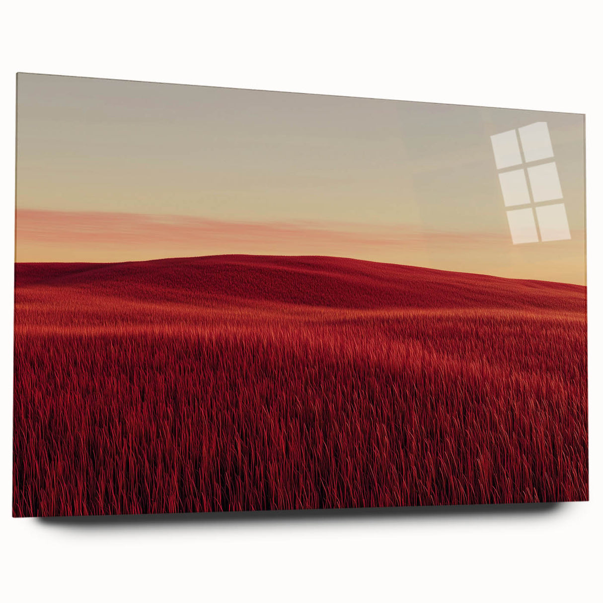 Acrylic landscape artwork showcasing a serene countryside scene, displayed from a side view without pins, perfect for enhancing home decor with nature-inspired aesthetics.