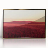 Framed acrylic artwork depicting a serene countryside landscape with vibrant green fields and a golden frame, perfect for home decor or office aesthetics.