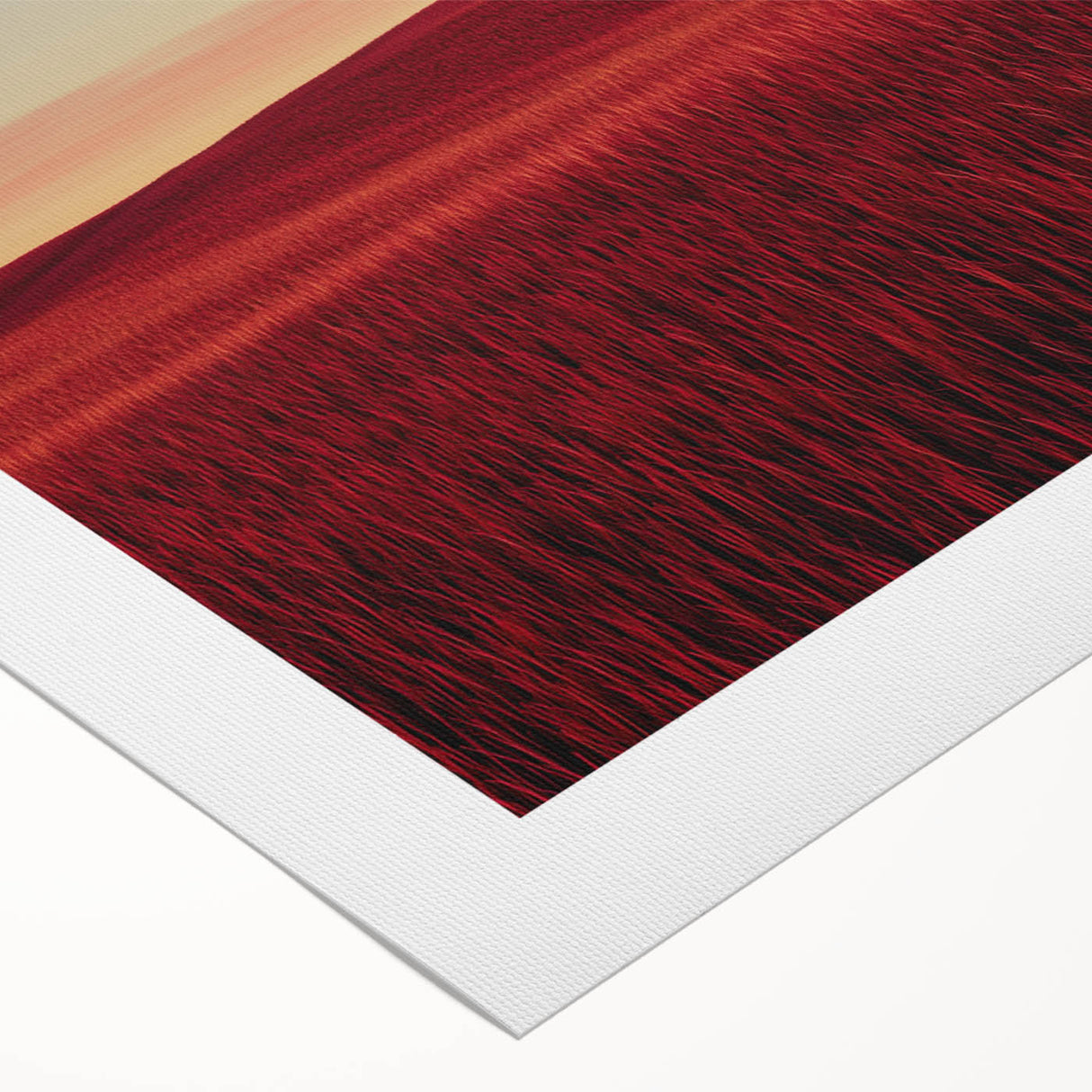 Rolled canvas artwork depicting a serene countryside landscape with lush green fields and rolling hills, elegantly packaged in a protective cardboard tube for safe shipping.