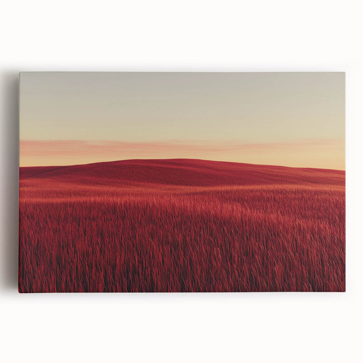 Stretched canvas showcasing a vibrant countryside landscape with rolling hills and a clear blue sky, ideal for home decor or art enthusiasts. Perfectly captures nature's tranquility.