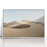 Framed acrylic artwork showcasing a vibrant desert landscape, featuring warm earthy tones and dramatic sky, ideal for adding a serene touch to home decor.