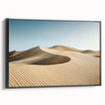 Framed canvas artwork depicting a vibrant desert landscape in warm tones, showcased from a black side view, adding elegance to modern decor. Ideal for nature-themed interiors.