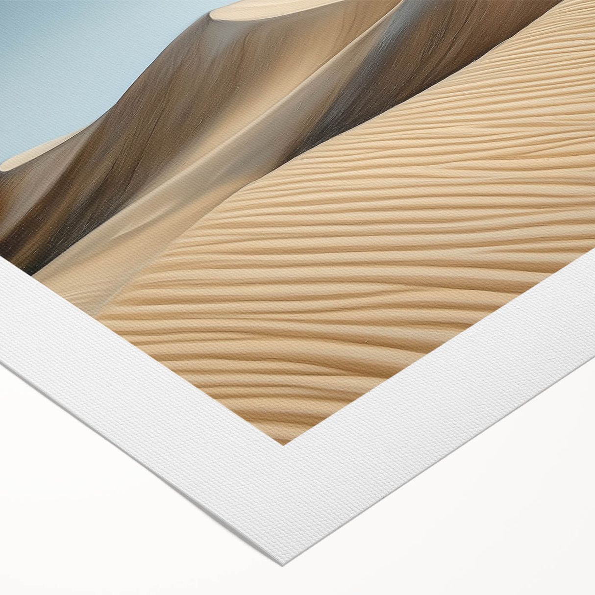 Desert landscape rolled canvas print showcasing vibrant hues of orange and blue, featuring a stunning sunset over sand dunes, ideal for home decor.