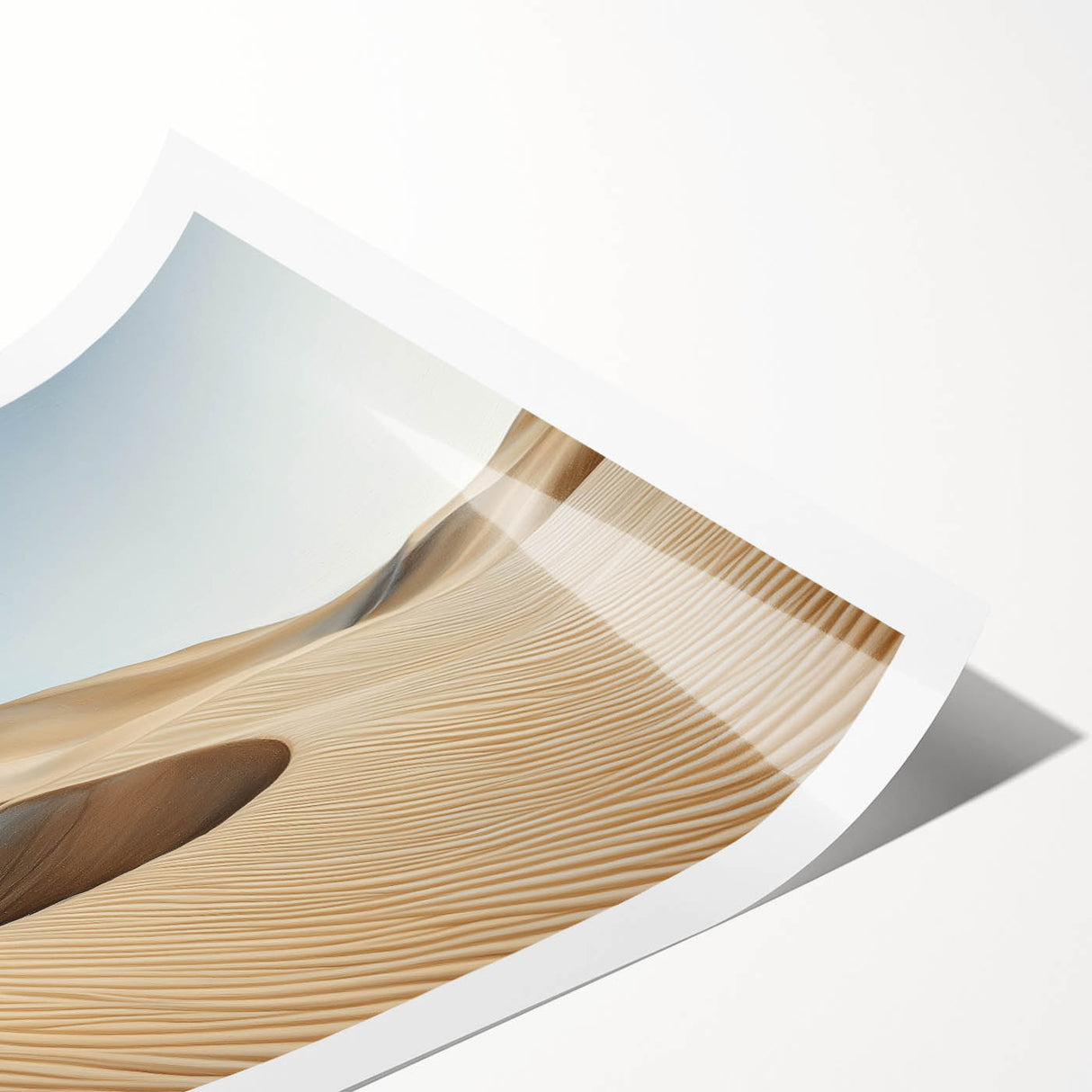 Desert landscape art print rolled up in a protective cardboard tube, showcasing vibrant hues of orange and gold, perfect for home decor or office aesthetics.