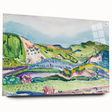 Modern Abstract Wall Art - Mountain Landscape with Red House - Contemporary Decor