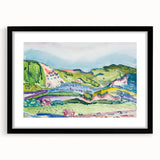 Modern Abstract Wall Art - Mountain Landscape with Red House - Contemporary Decor