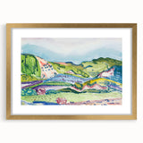 Modern Abstract Wall Art - Mountain Landscape with Red House - Contemporary Decor