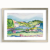 Modern Abstract Wall Art - Mountain Landscape with Red House - Contemporary Decor