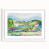Modern Abstract Wall Art - Mountain Landscape with Red House - Contemporary Decor