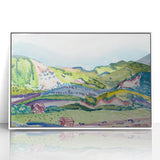 Modern Abstract Wall Art - Mountain Landscape with Red House - Contemporary Decor