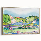 Modern Abstract Wall Art - Mountain Landscape with Red House - Contemporary Decor