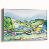 Modern Abstract Wall Art - Mountain Landscape with Red House - Contemporary Decor