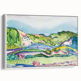 Modern Abstract Wall Art - Mountain Landscape with Red House - Contemporary Decor