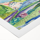 Modern Abstract Wall Art - Mountain Landscape with Red House - Contemporary Decor