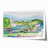 Modern Abstract Wall Art - Mountain Landscape with Red House - Contemporary Decor