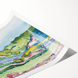 Modern Abstract Wall Art - Mountain Landscape with Red House - Contemporary Decor