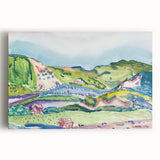 Modern Abstract Wall Art - Mountain Landscape with Red House - Contemporary Decor