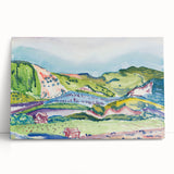 Modern Abstract Wall Art - Mountain Landscape with Red House - Contemporary Decor