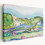 Modern Abstract Wall Art - Mountain Landscape with Red House - Contemporary Decor