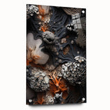 Large abstract wall art on acrylic glass featuring swirling blue and gray hues, suitable for bedroom or dining room decor.