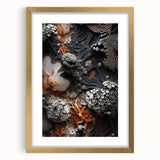 Extra large abstract art print with textured elements in muted earth tones, framed in gold, ideal for living room decor.