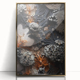 Large acrylic print of natural elements with gold accents in a mid-century modernist style.