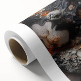 Art Deco poster featuring geometric patterns in muted gold and black on rolled canvas, ideal for nursery wall art.