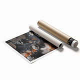 Extra large rolled print of close-up floral elements in natural tones, suitable as classy bathroom wall art.