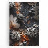 Black and white close-up photo of natural elements on stretched canvas, ideal for kitchen wall art.