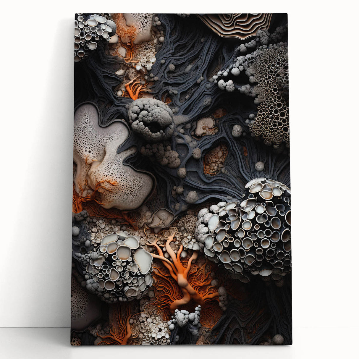 Black and white close-up photo of natural elements on stretched canvas, suitable as large kitchen wall art.