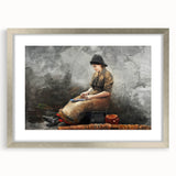 A Fishergirl Baiting Lines Realism Art Print - Winslow Homer Coastal Scene